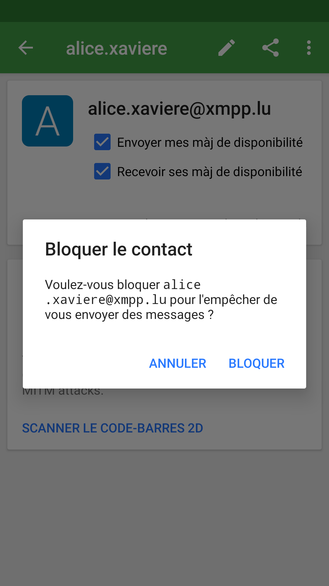 003 bloquer messagerie instantanee contact existant logiciel conversation